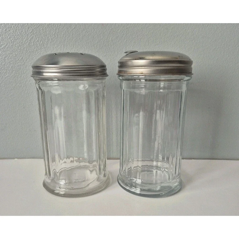 VTG Mid Century Restaurant Style Clear Ribbed Glass Sugar and Creamer Dispenser